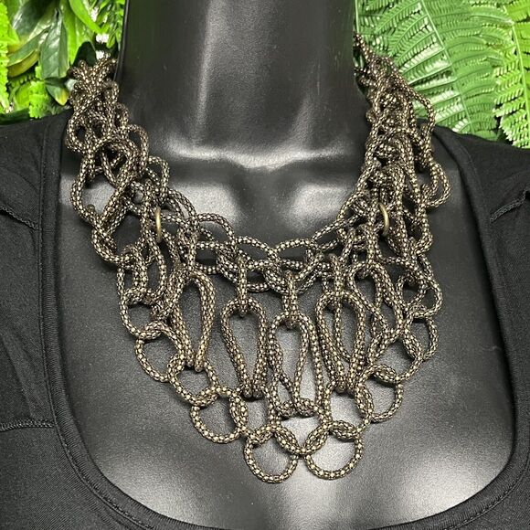 Necklace Women Fashion Bronze Tone Layered Twisted Chain Statement 2128 - Picture 2 of 5